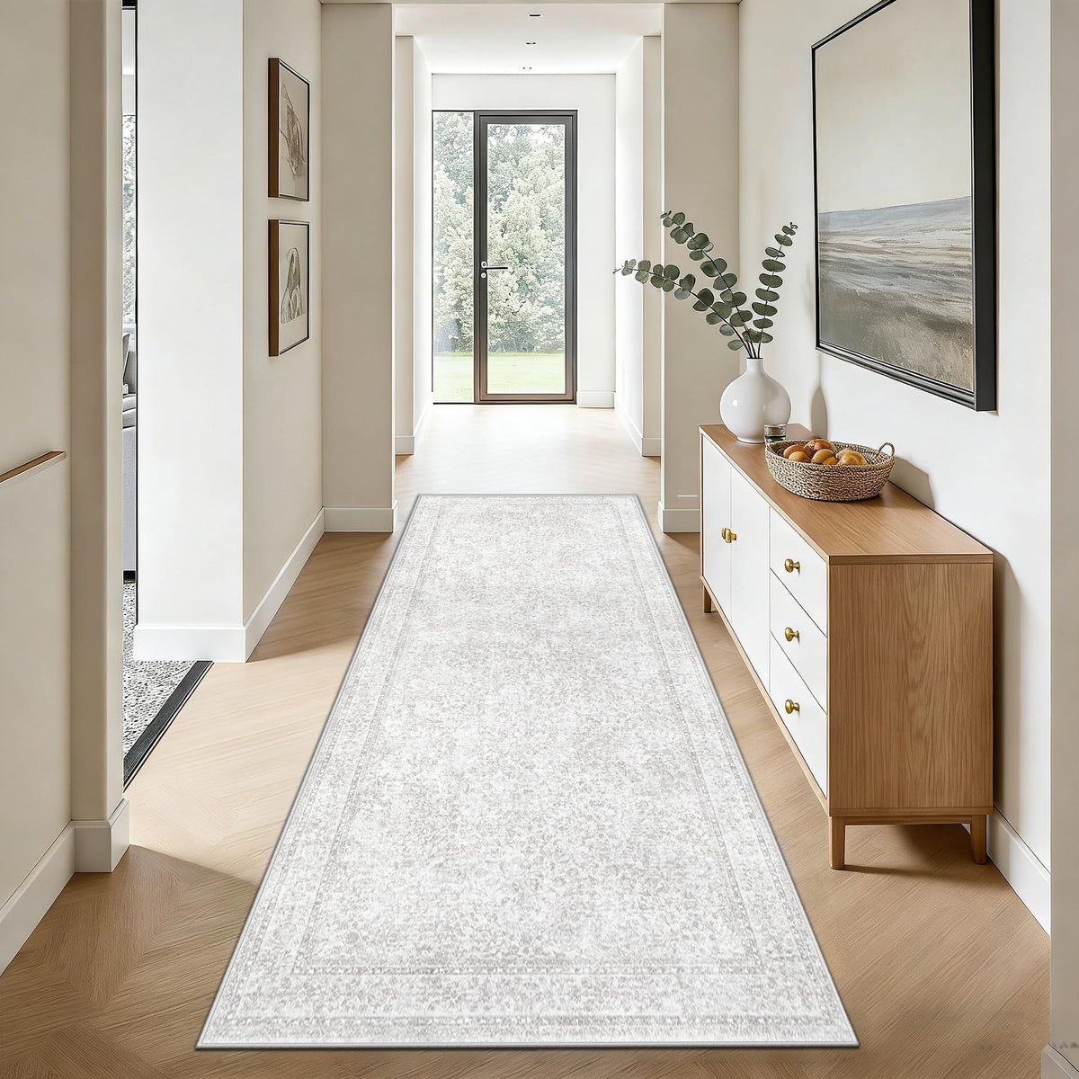 Bedroom Rug Washable Large Area Rugs Foldable Low Pile Print Non Slip Boho Patterned Rugs for Bedroom Living Room Dining Home Office (Floral Beige, 5'x7')