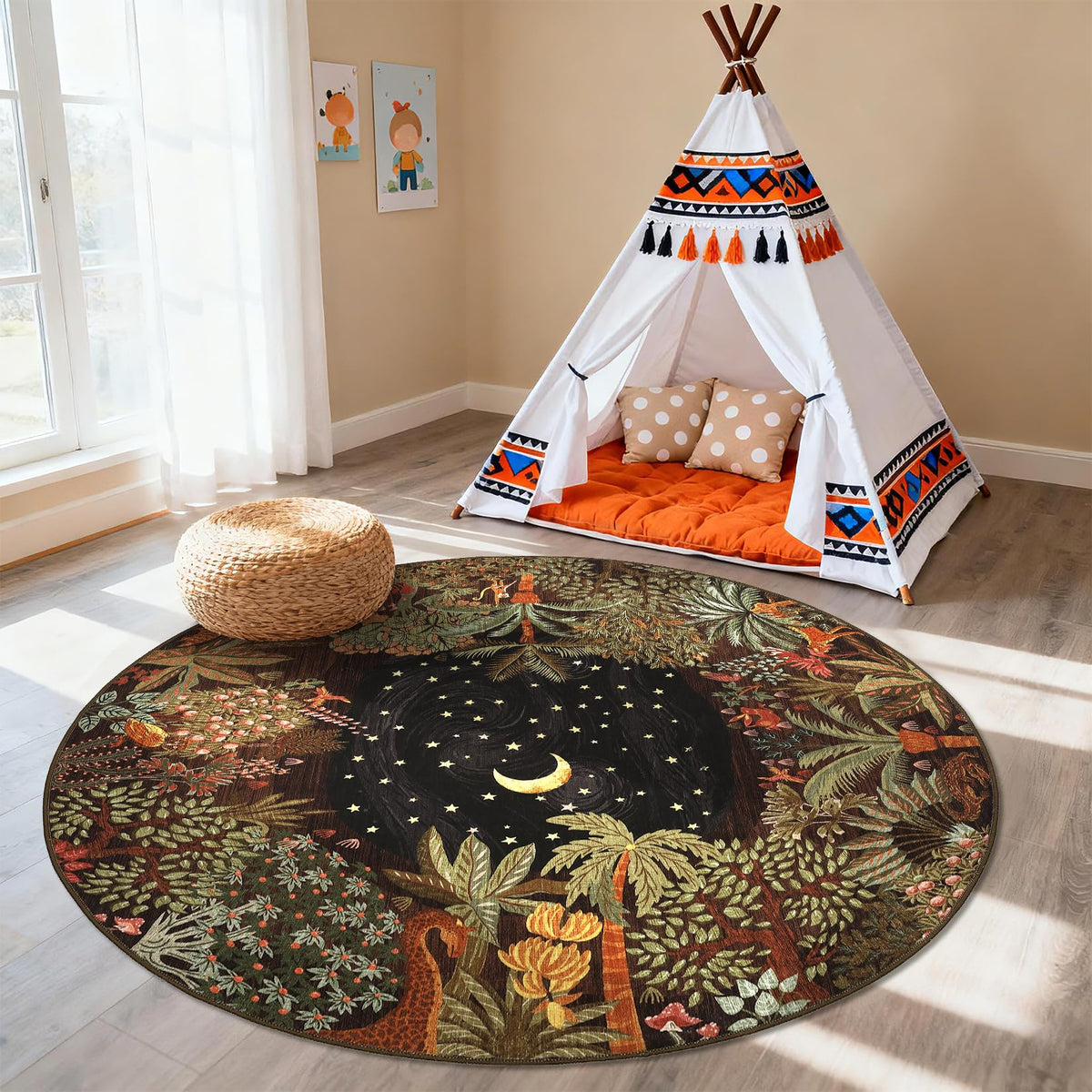GarveeHome 5x7 Jungle Area Rug Washable Rugs for Living Room Bedroom, Soft Low Pile Non Slip Accent Floor Mat Animal Print Throw Rug Indoor Carpet Dining Room Playroom