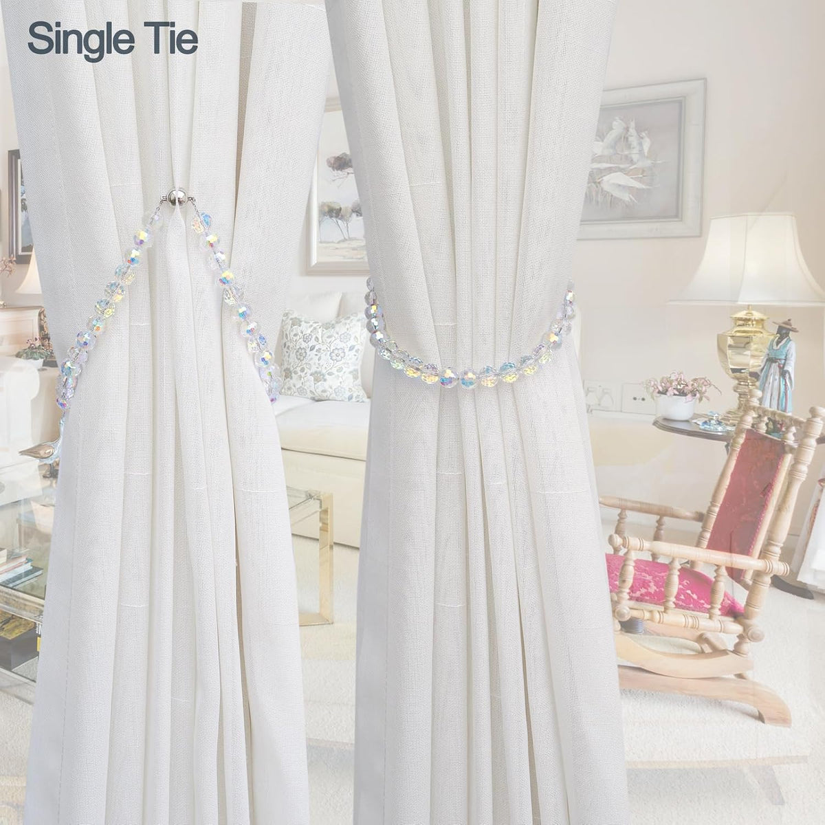 PEDOBO Magnetic Curtain Tiebacks, Faceted Disco Crystal Glass Beaded Curtain Tiebacks Drapery Shower Sheer Curtain Holdbacks Boho Farmhouse Home Decor (AB)