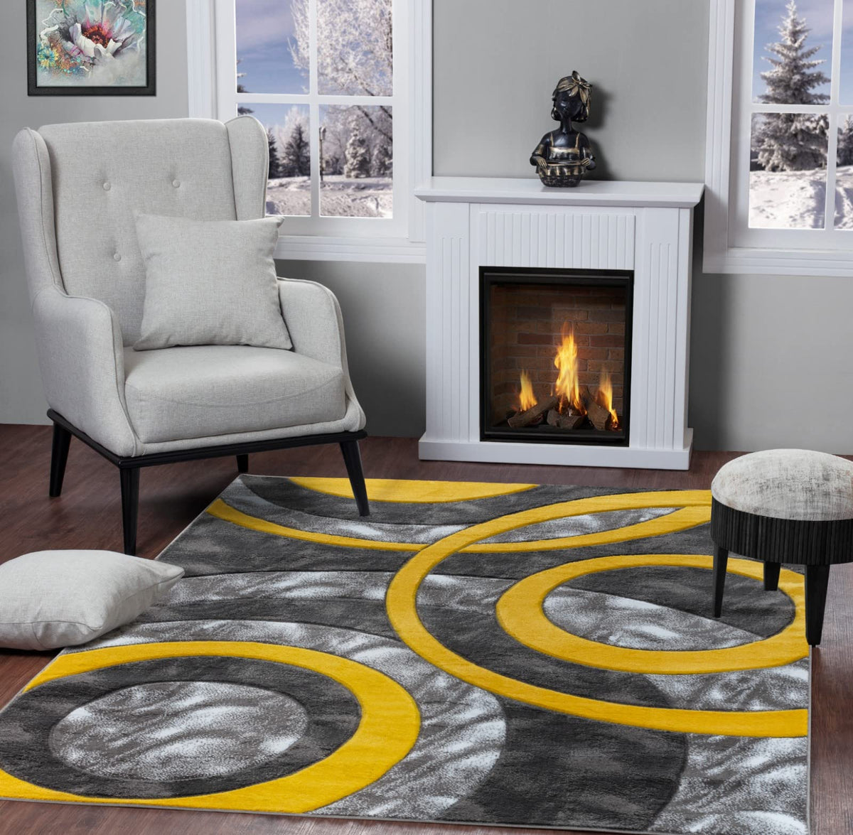 GLORY RUGS Area Rug Modern 5x7 Brown Circles Geometry Soft Hand Carved Contemporary Floor Carpet Fluffy Texture for Indoor Living Dining Room and Bedroom Area