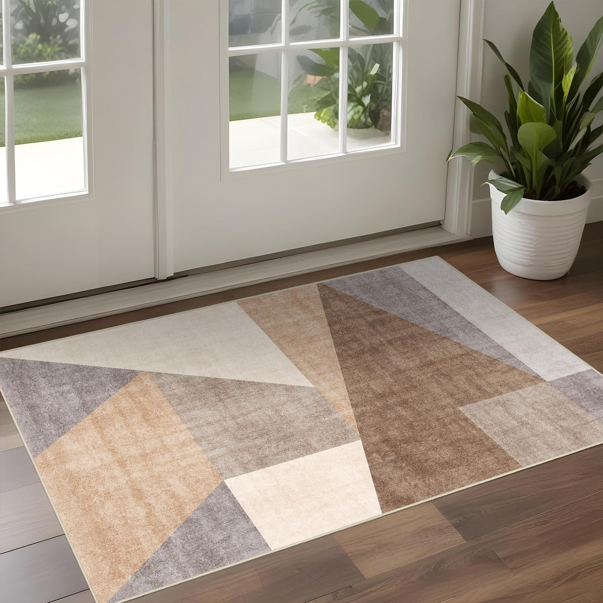 5x7 Washable Area Rug for Living Room - Non-Slip Geometric Rugs Blue Grey