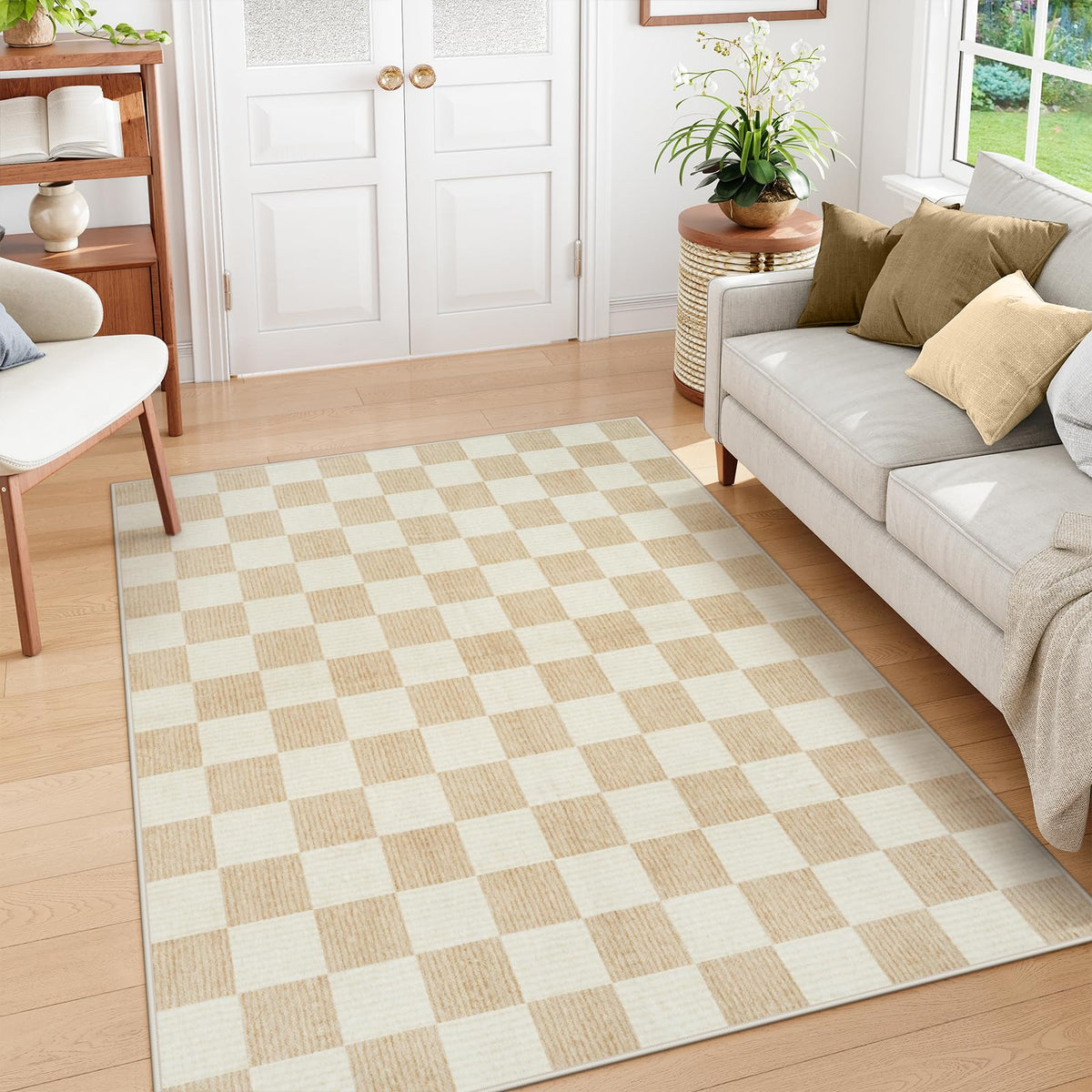 LIVEBOX 8x10 Area Rugs for Living Room, Checkered Non-Slip Washable Rugs, Farmhouse Neutral Classic Geometric Large Boys Area Rug for Bedroom, Carpet for Living Dining Room Office(Sage Green,8'x10')