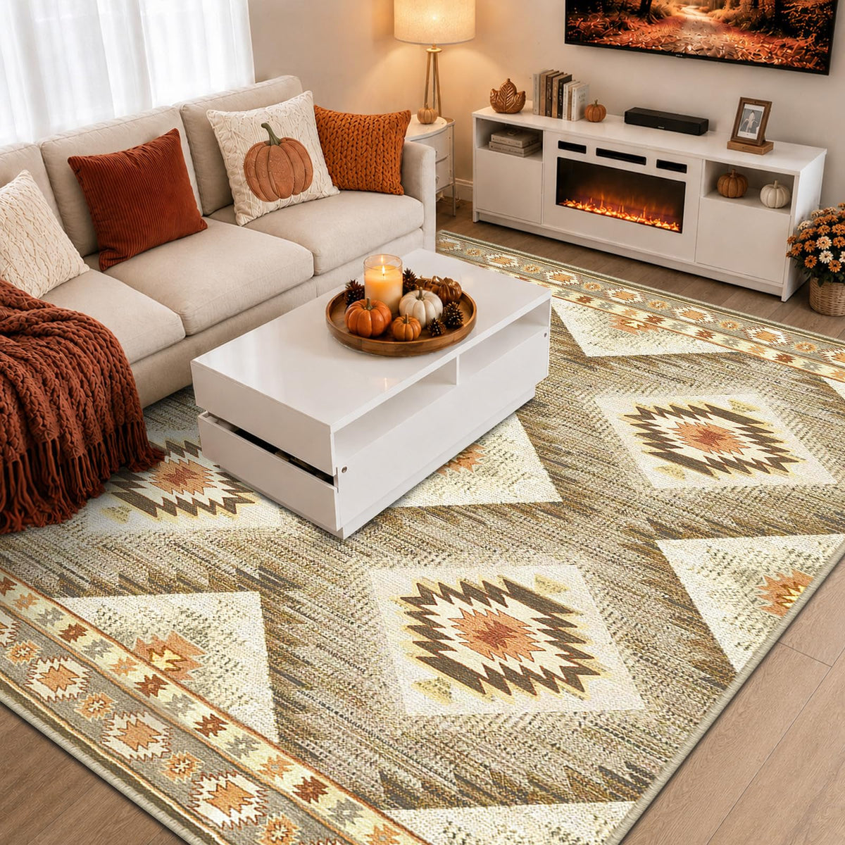BESTSWEETIE 5'x7' Washable Area Rug for Living Room Bedroom Yellowbrown