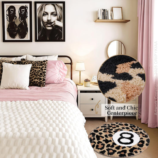 Dripykiaa Cheetah 8 Ball Round Area Rug 24 Inch Leopard Decor