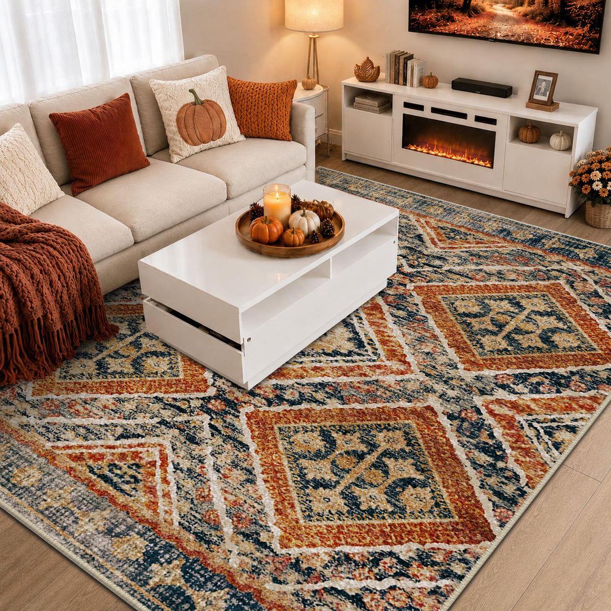 BESTSWEETIE 5'x7' Washable Area Rug for Living Room Bedroom Yellowbrown