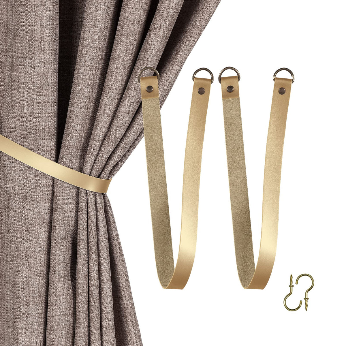 HOME QUEEN Faux Leather Curtain Tiebacks with Hooks, 2 Pack, Chocolate