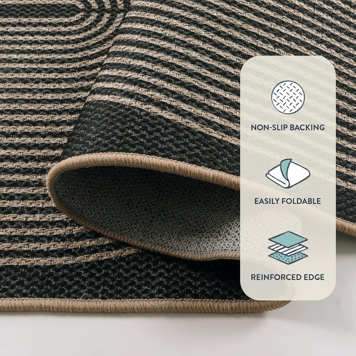 Lahome Modern Rainbow Easy Jute Carpet, Washable 5x7 Area Rugs for Living Room Patio Black Farmhouse Indoor Outdoor Rugs, Contemporary Natural Non Slip Floor Carpet for Office RV Backyard
