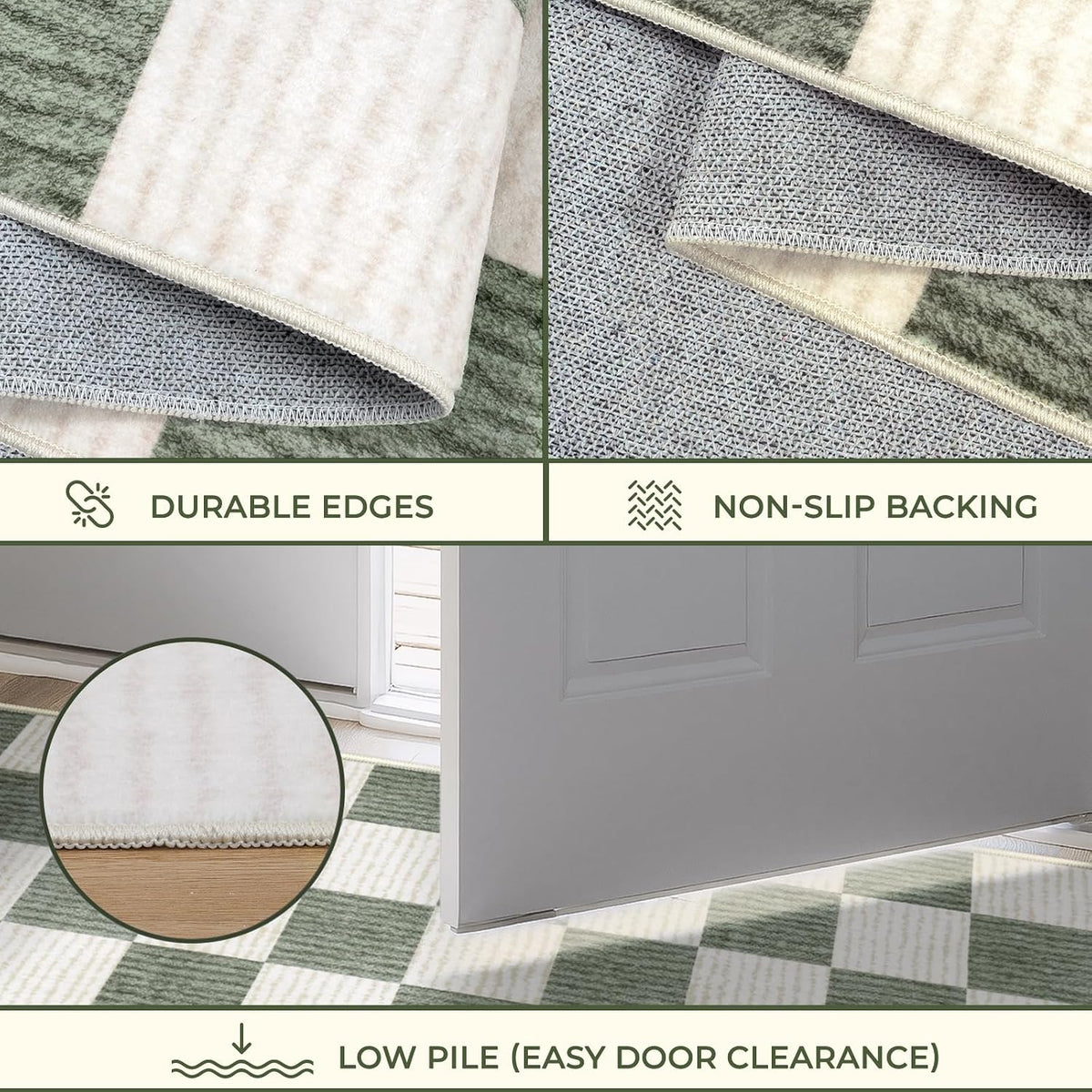 LIVEBOX 8x10 Area Rugs for Living Room, Checkered Non-Slip Washable Rugs, Farmhouse Neutral Classic Geometric Large Boys Area Rug for Bedroom, Carpet for Living Dining Room Office(Sage Green,8'x10')
