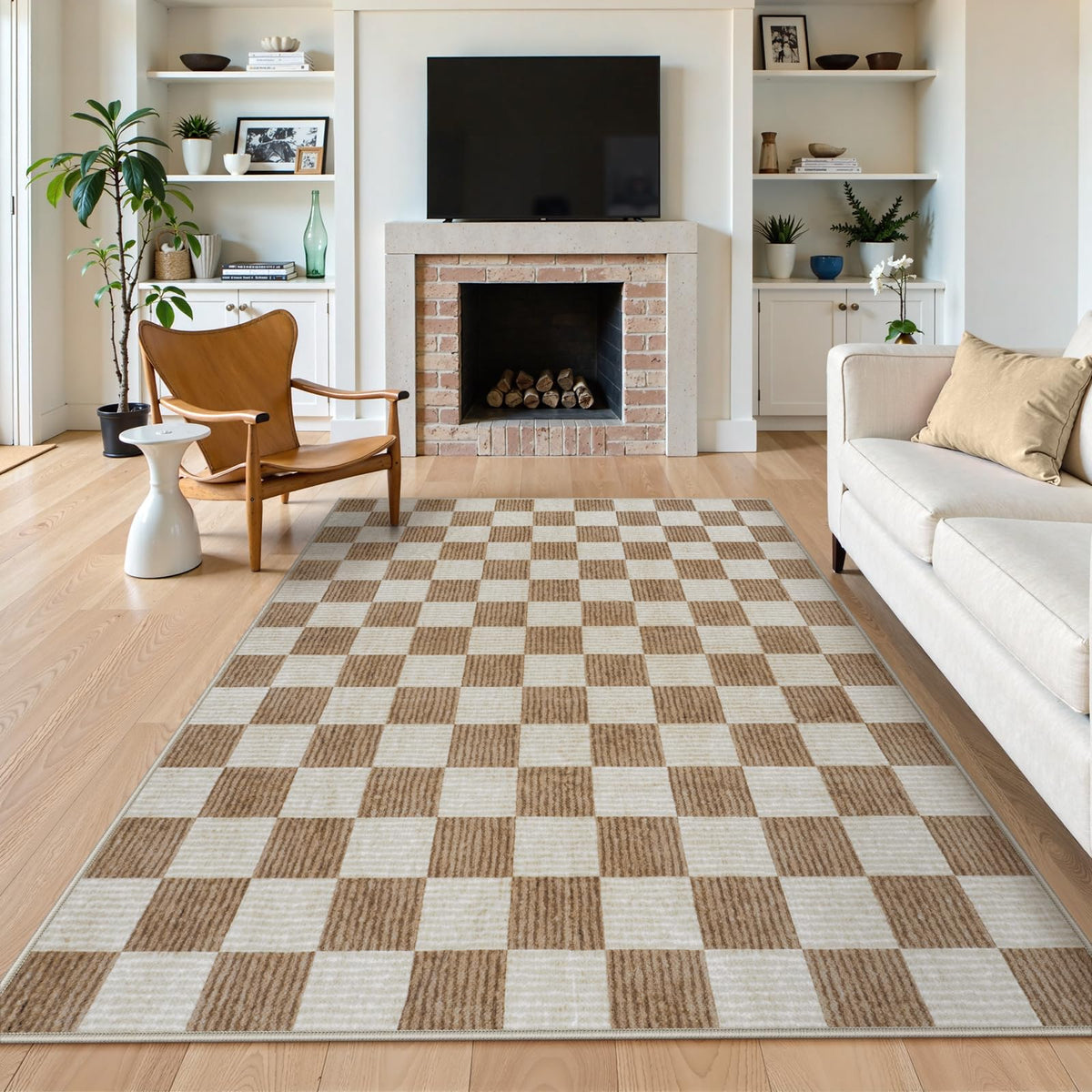 LIVEBOX 8x10 Area Rugs for Living Room, Checkered Non-Slip Washable Rugs, Farmhouse Neutral Classic Geometric Large Boys Area Rug for Bedroom, Carpet for Living Dining Room Office(Sage Green,8'x10')