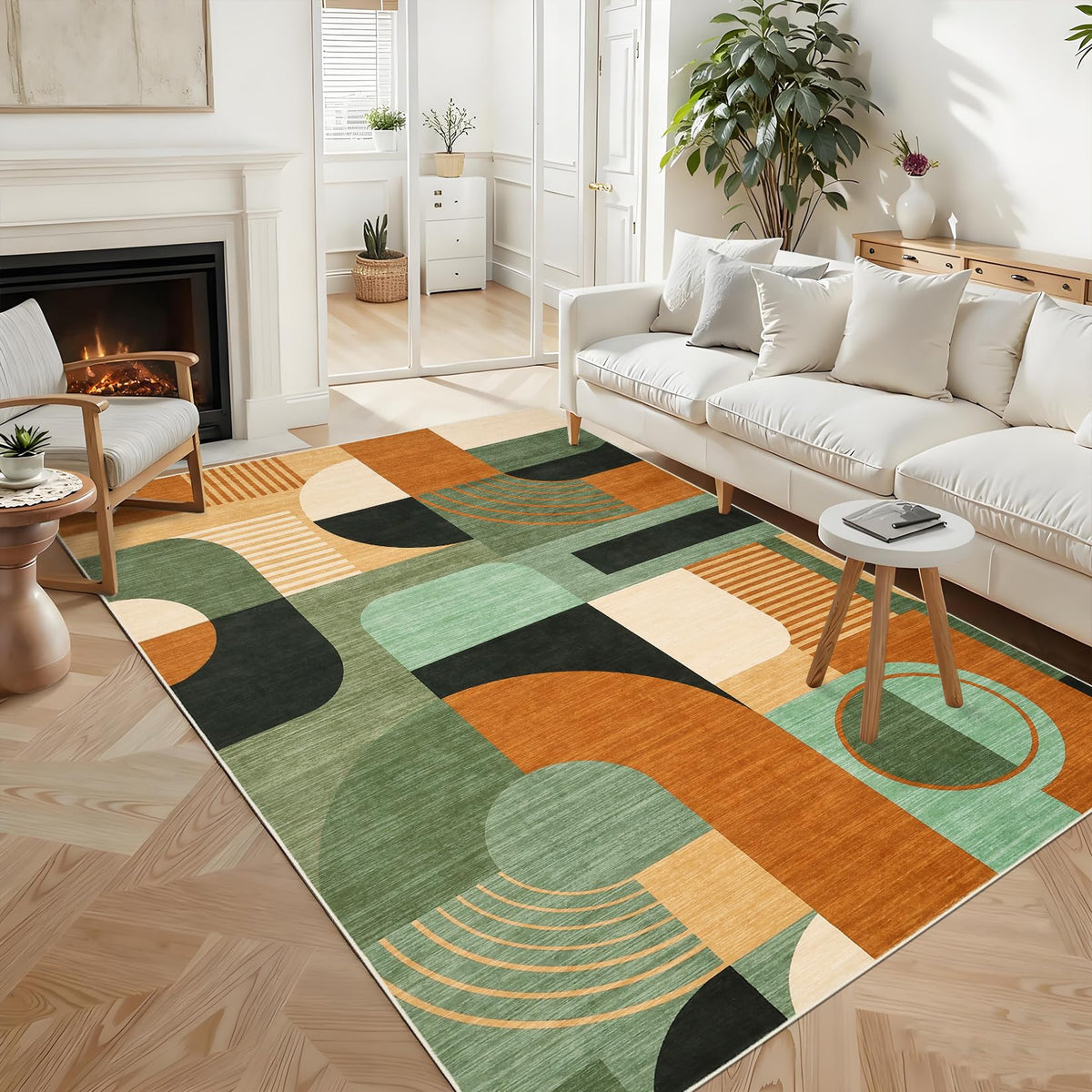 3x5 Washable Rug for Bedroom, Boho Geometric Small Area Rugs for Living Room Entryway Soft Low Pile Non-Slip Indoor Rug for Playroom Dorm, Blue Multi, 3'x5'