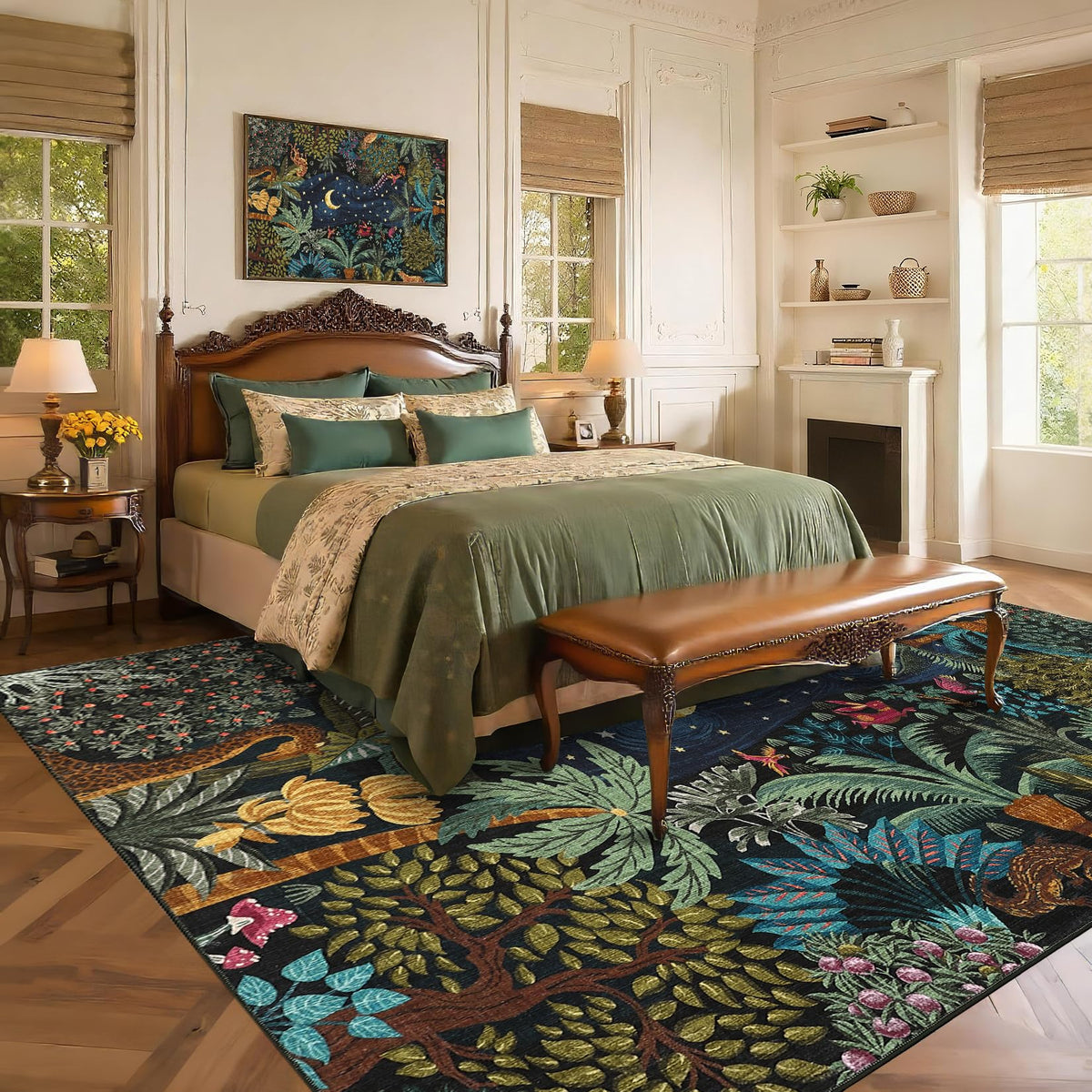 GarveeHome 5x7 Jungle Area Rug Washable Rugs for Living Room Bedroom, Soft Low Pile Non Slip Accent Floor Mat Animal Print Throw Rug Indoor Carpet Dining Room Playroom