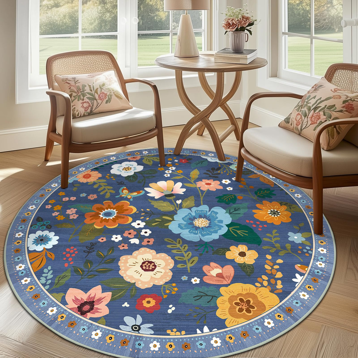 RELEANY Floral Washable 5x7 Area Rugs Black
