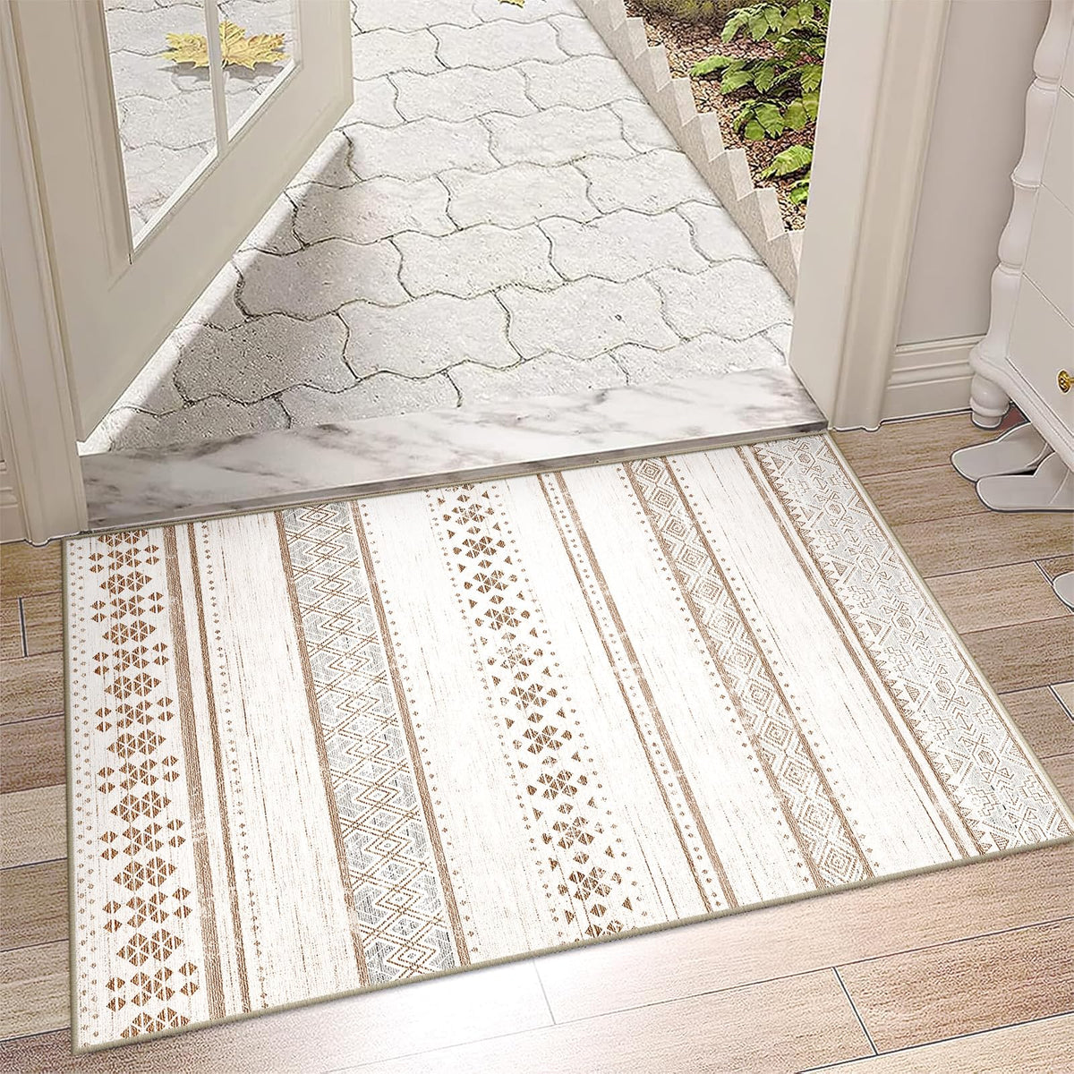 8x10 Washable Area Rugs for Living Room Boho Bedroom Rug Black/Brown