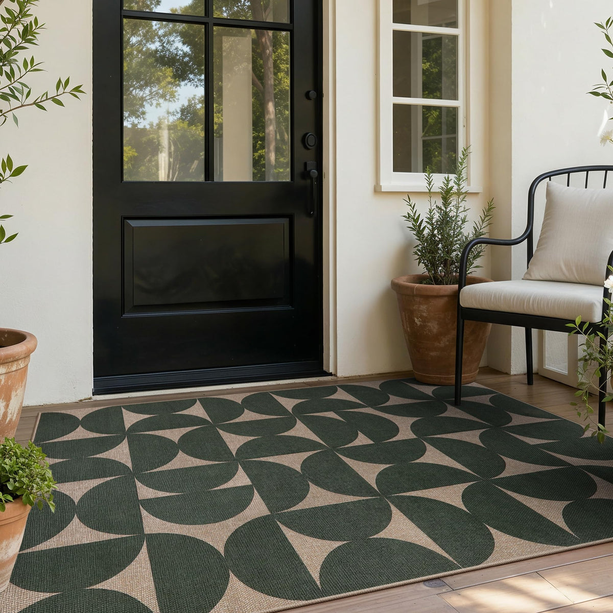 Lahome Modern Rainbow Easy Jute Carpet, Washable 5x7 Area Rugs for Living Room Patio Black Farmhouse Indoor Outdoor Rugs, Contemporary Natural Non Slip Floor Carpet for Office RV Backyard