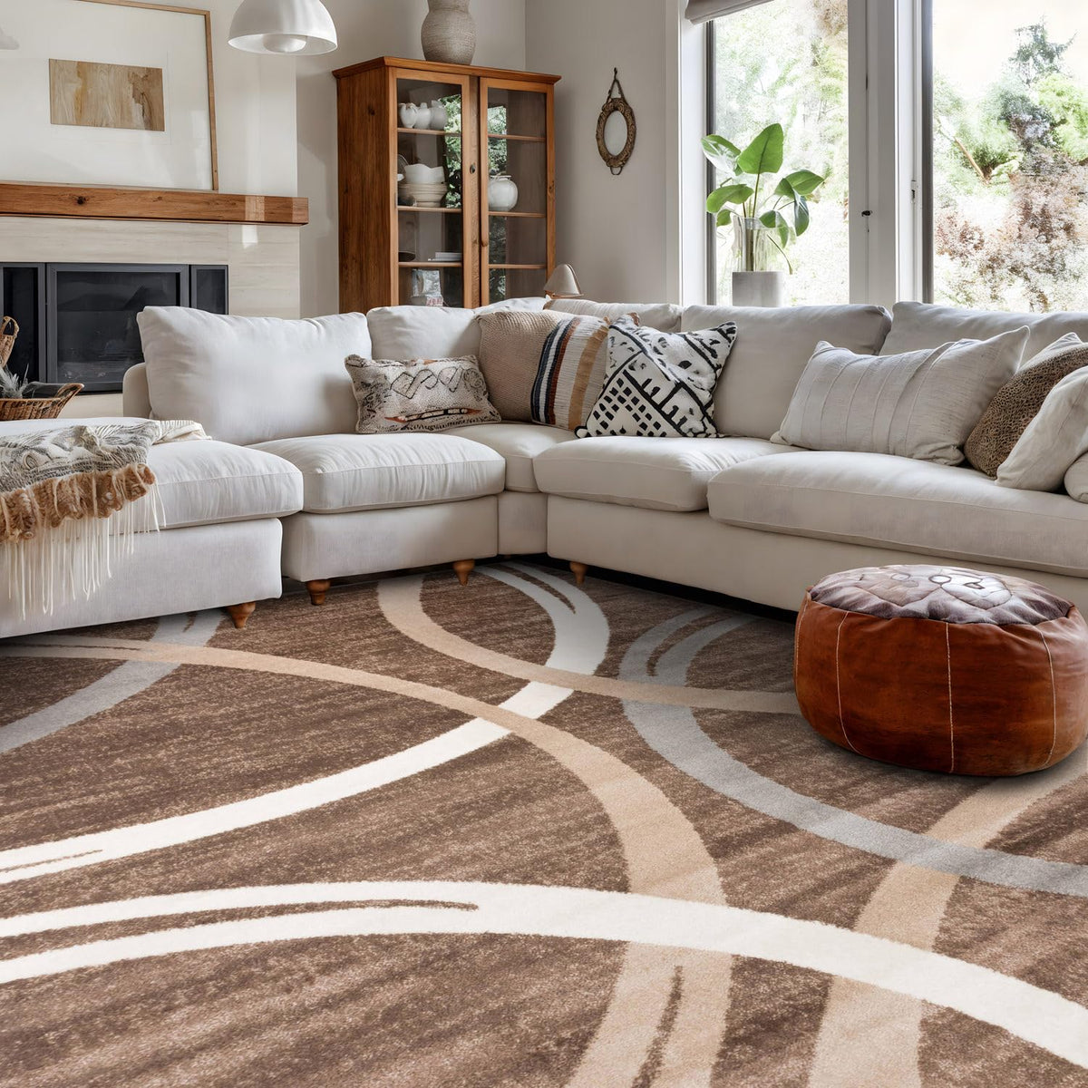 Rugshop Wavy Circles Fade-Resistant Living Room Area Rug Gray 5'3" x 7'3"
