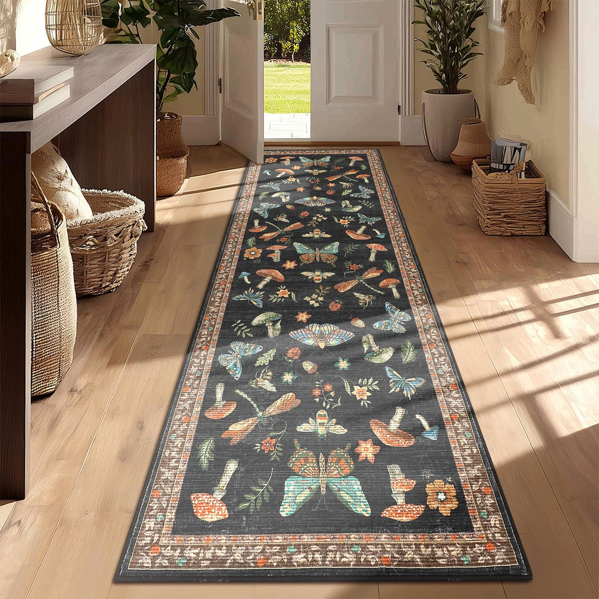 ROYHOME Mushroom Insect Washable Rug 5x7 for Bedroom Living Room Brown