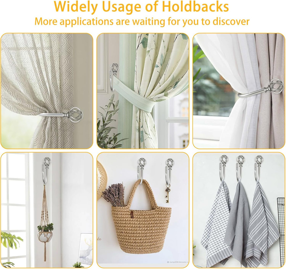 USFOOK Antique Silver Curtain Holdbacks, Drapery Tiebacks, 2 Pack/1 Pair