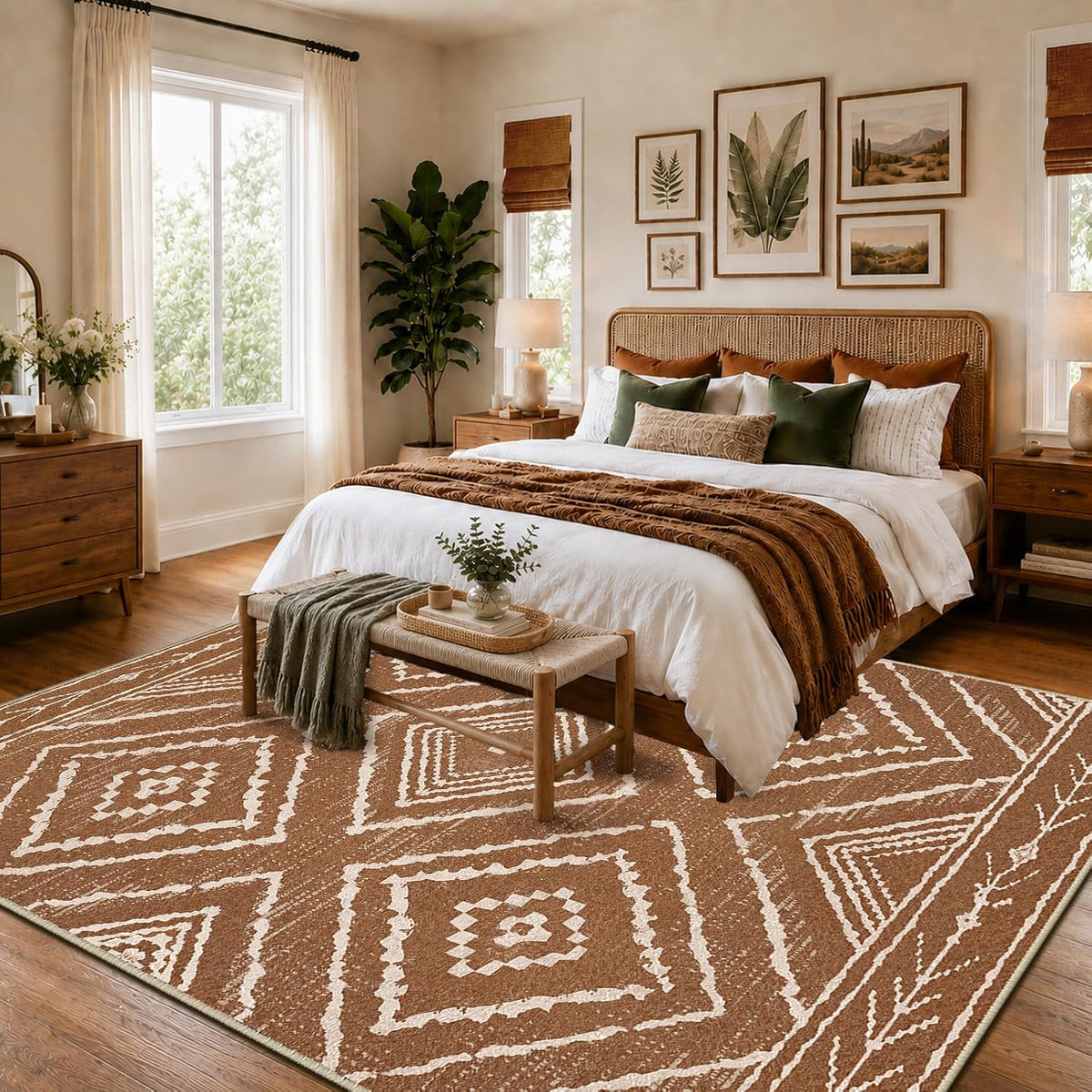 BESTSWEETIE 8'x10' Washable Area Rug for Living Room Bedroom Yellowbrown