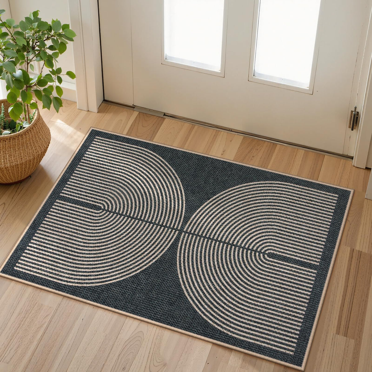 Lahome Modern Rainbow Easy Jute Carpet, Washable 5x7 Area Rugs for Living Room Patio Black Farmhouse Indoor Outdoor Rugs, Contemporary Natural Non Slip Floor Carpet for Office RV Backyard
