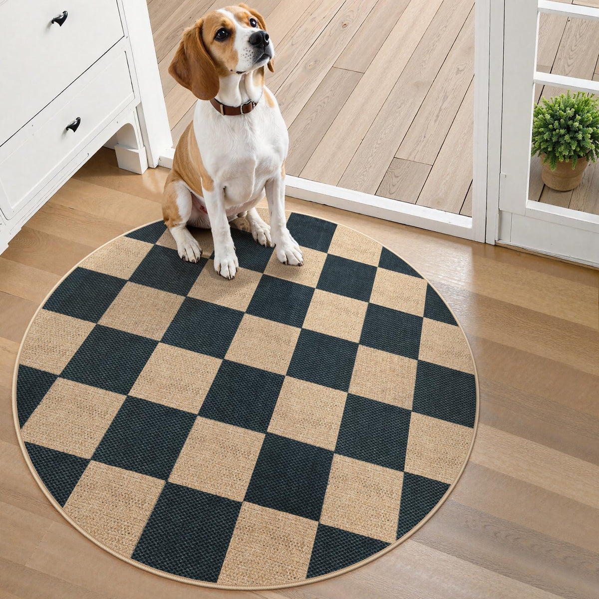 Lahome Checkered Easy Jute 5x7 Area Rugs, Washable Outdoor Patio Rug for Living Room Diamond Indoor Outdoor Carpet, Farmhouse Geometric Non Slip Black Carpet for Backyard Dining Room
