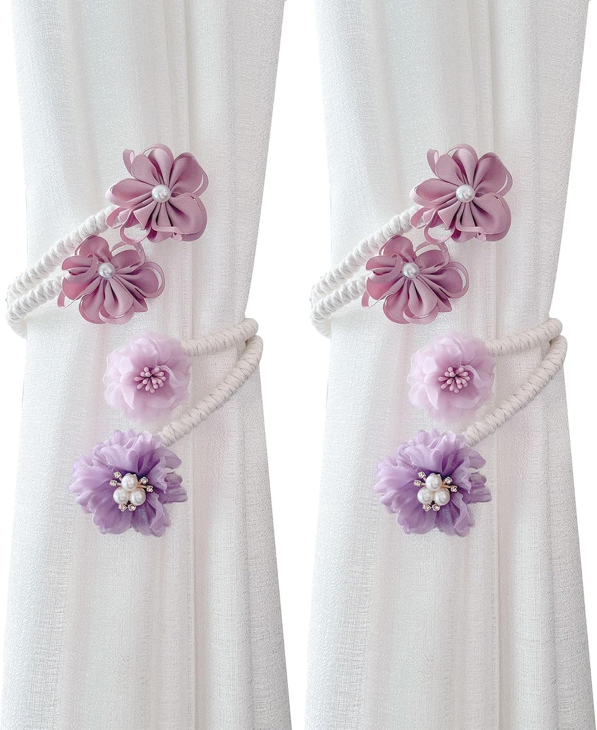 Flower Curtain Tiebacks - 2 Pack No Drill Decorative Holdbacks