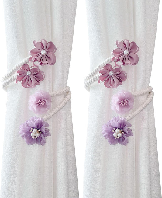 Flower Curtain Tiebacks - 2 Pack No Drill Decorative Holdbacks