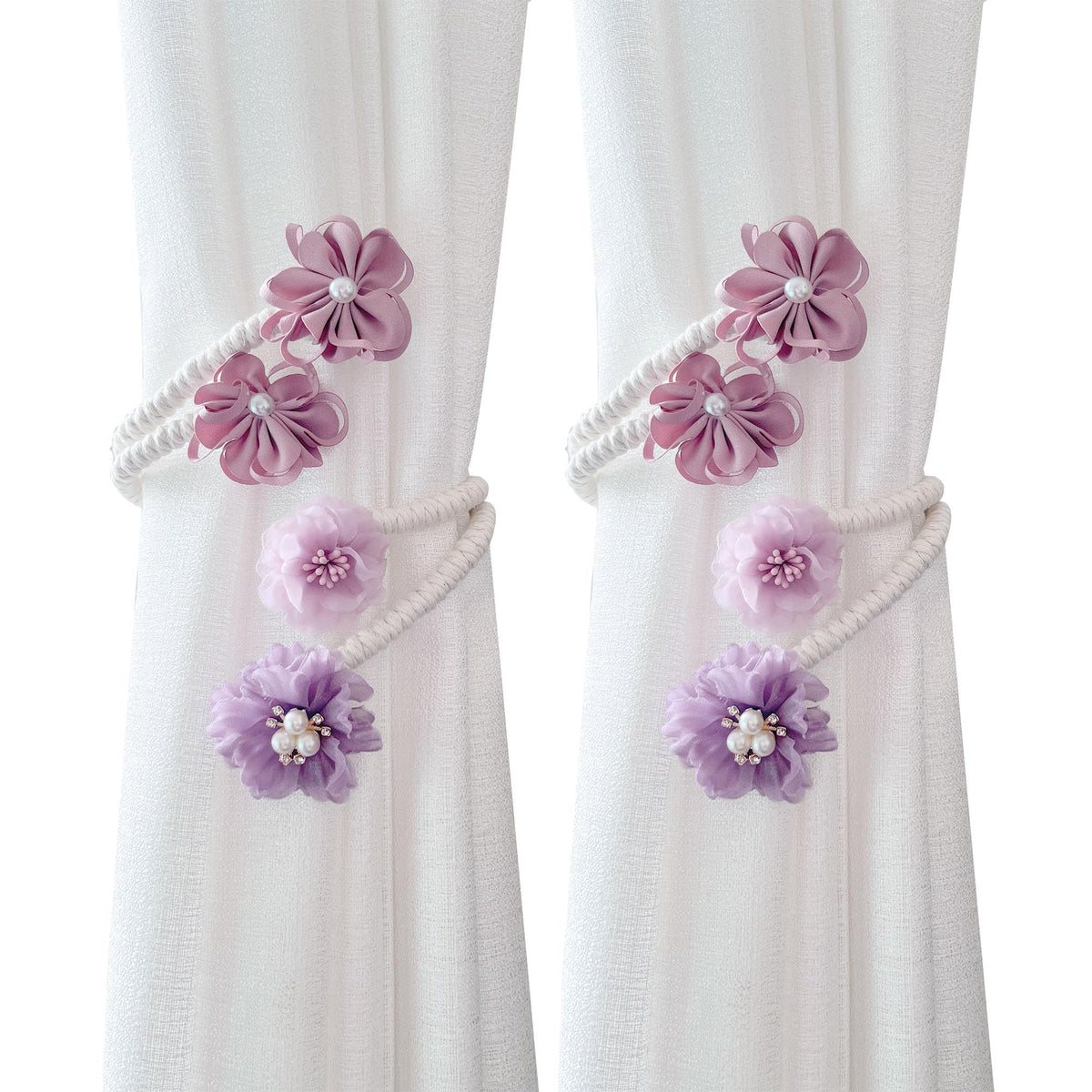 Flower Curtain Tiebacks - 2 Pack No Drill Decorative Holdbacks