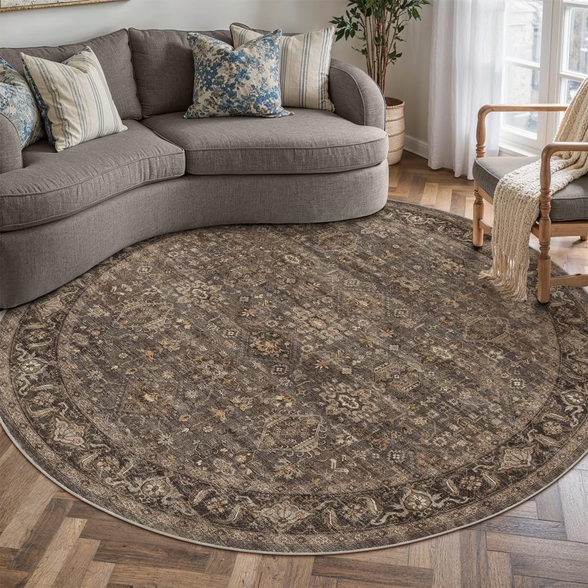 8x10 Dark Brown Vintage Area Rug