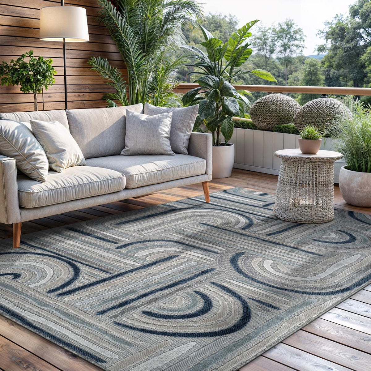 CAMILSON Indoor Outdoor Rug, Multicolor 6x9 Geometric Arch Striped Area Rugs for Patio and Home Areas, Easy-Cleaning Non-Shedding Living Room, Garden and Deck Washable Outside Carpet (6 x 9)