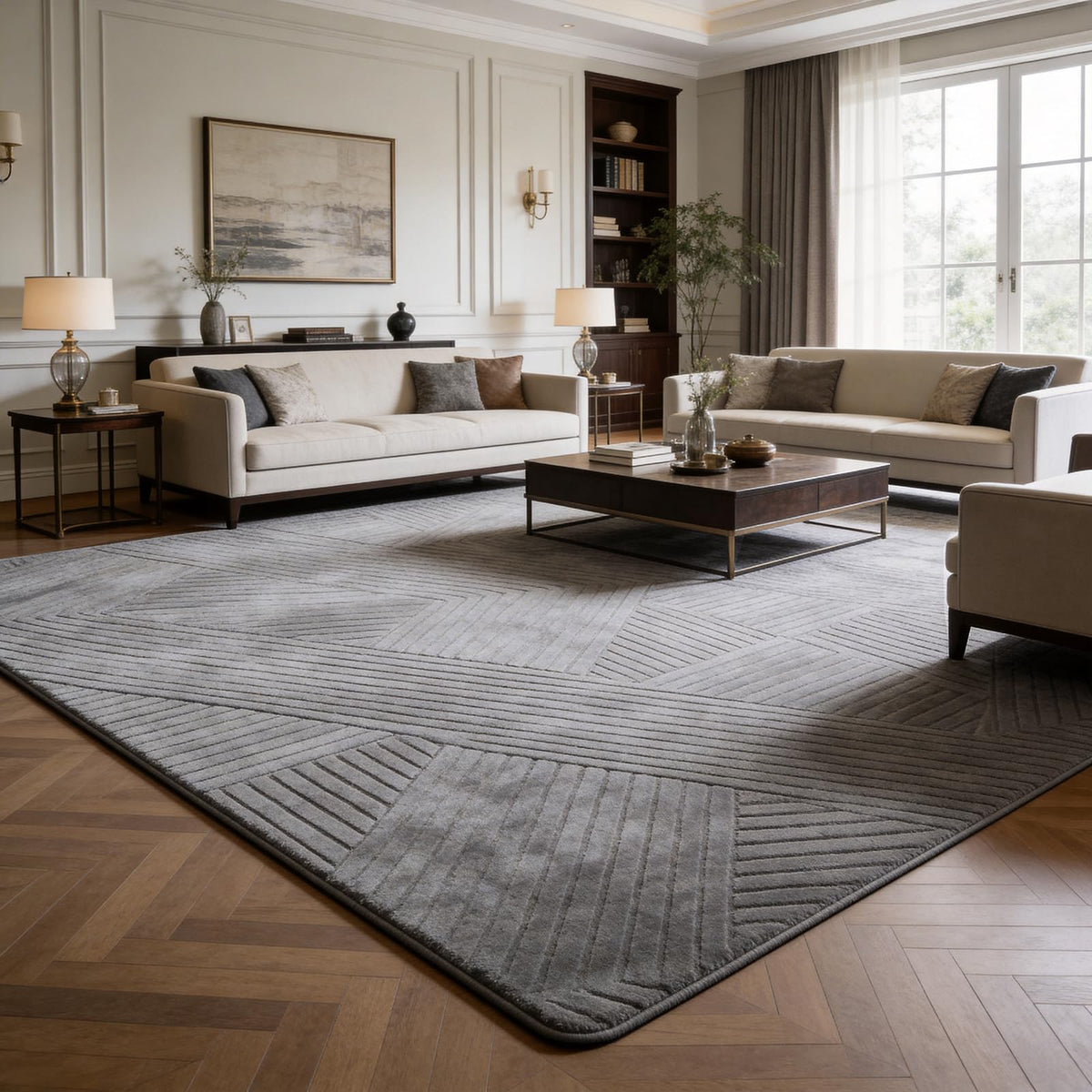 Beige Geometric 5x7 Solid Area Rug, Washable for Living Room Bedroom
