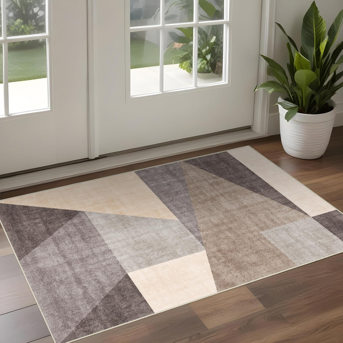 5x7 Washable Area Rug for Living Room - Non-Slip Geometric Rugs Blue Grey