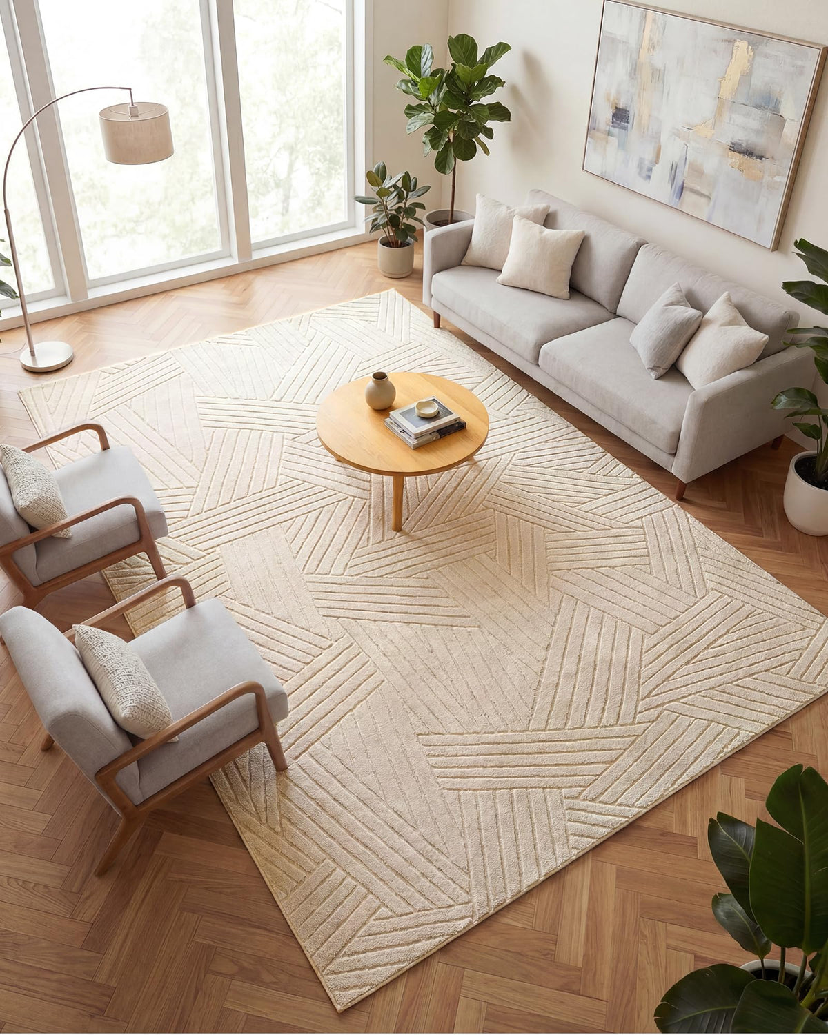 Carvapet 5x7 Area Rug Beige Modern Geometric Maze Washable Carpet