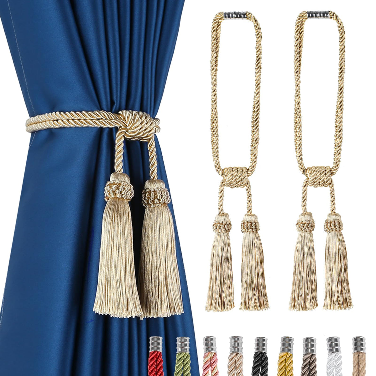 Magnetic Curtain Tiebacks Handmade Tassel Drapery Holdback,2P