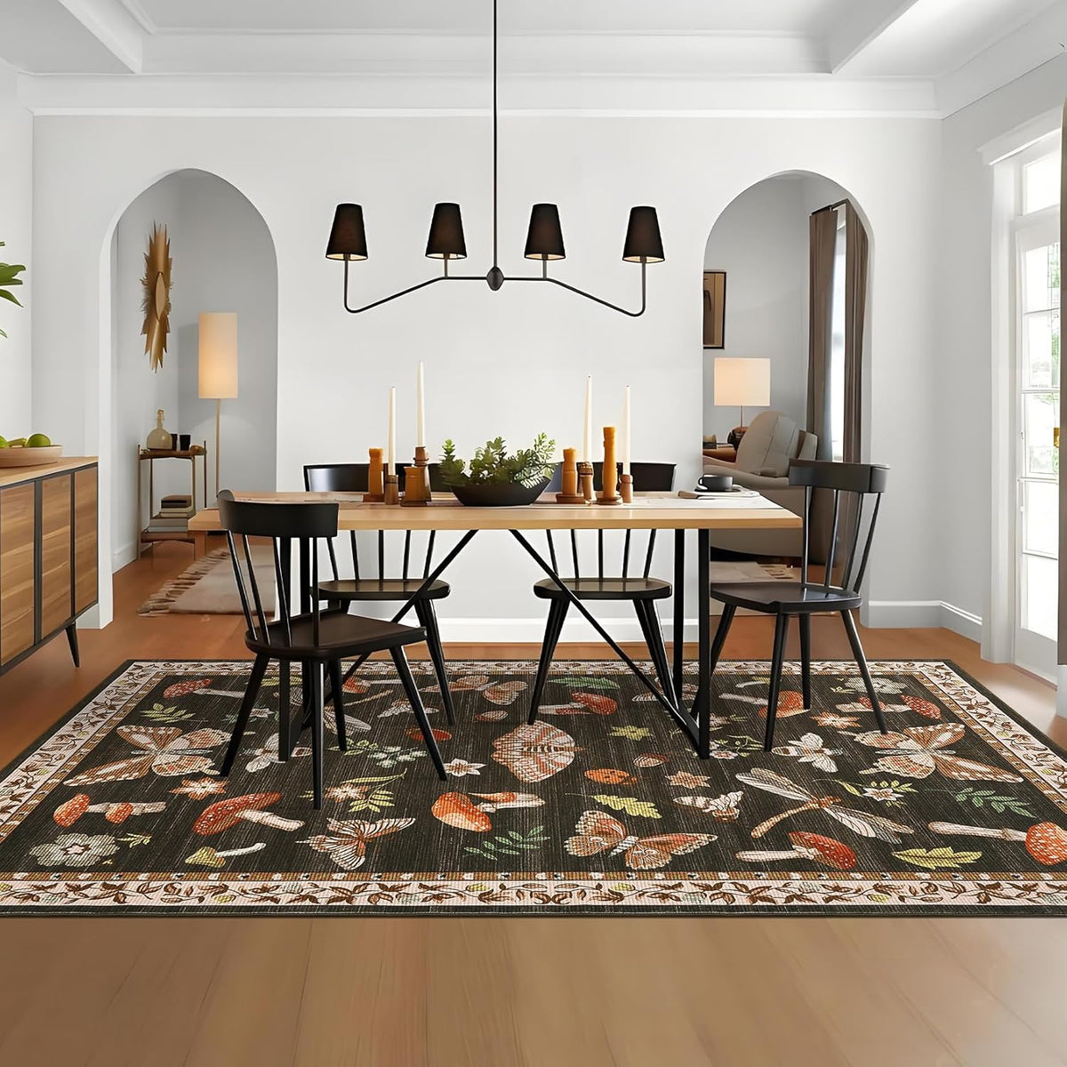 ROYHOME Mushroom Insect Washable Rug 5x7 for Bedroom Living Room Brown