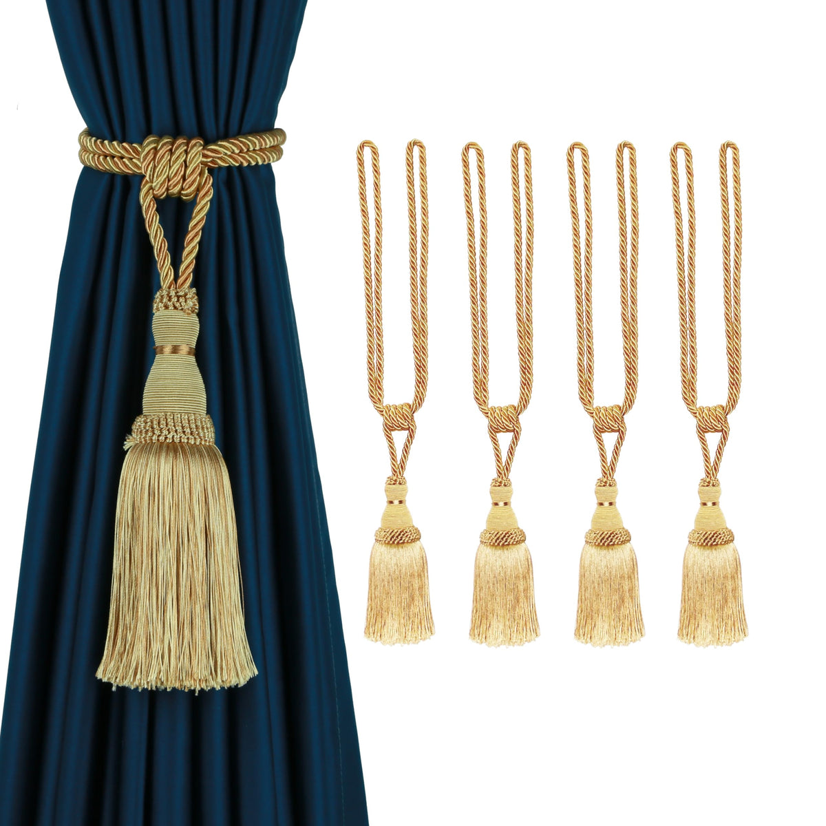 BEL AVENIR 2 Pack Curtain Tiebacks Tassel Drapery Tie-Backs Rope Holdbacks