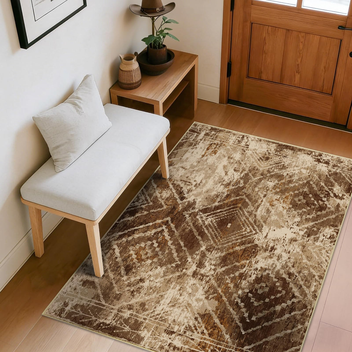 BESTSWEETIE 8'x10' Washable Area Rug for Living Room Bedroom Yellowbrown