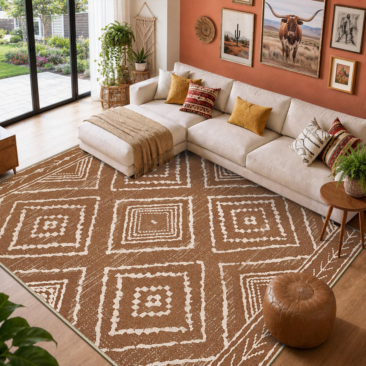 BESTSWEETIE 5'x7' Washable Area Rug for Living Room Bedroom Yellowbrown