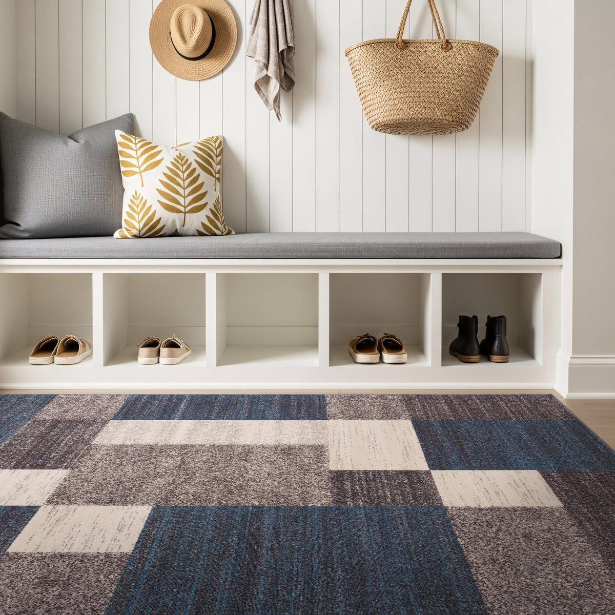 Rugshop Geometric Boxes Non-Slip Contemporary Area Rug Blue 5'3" x 7'3"