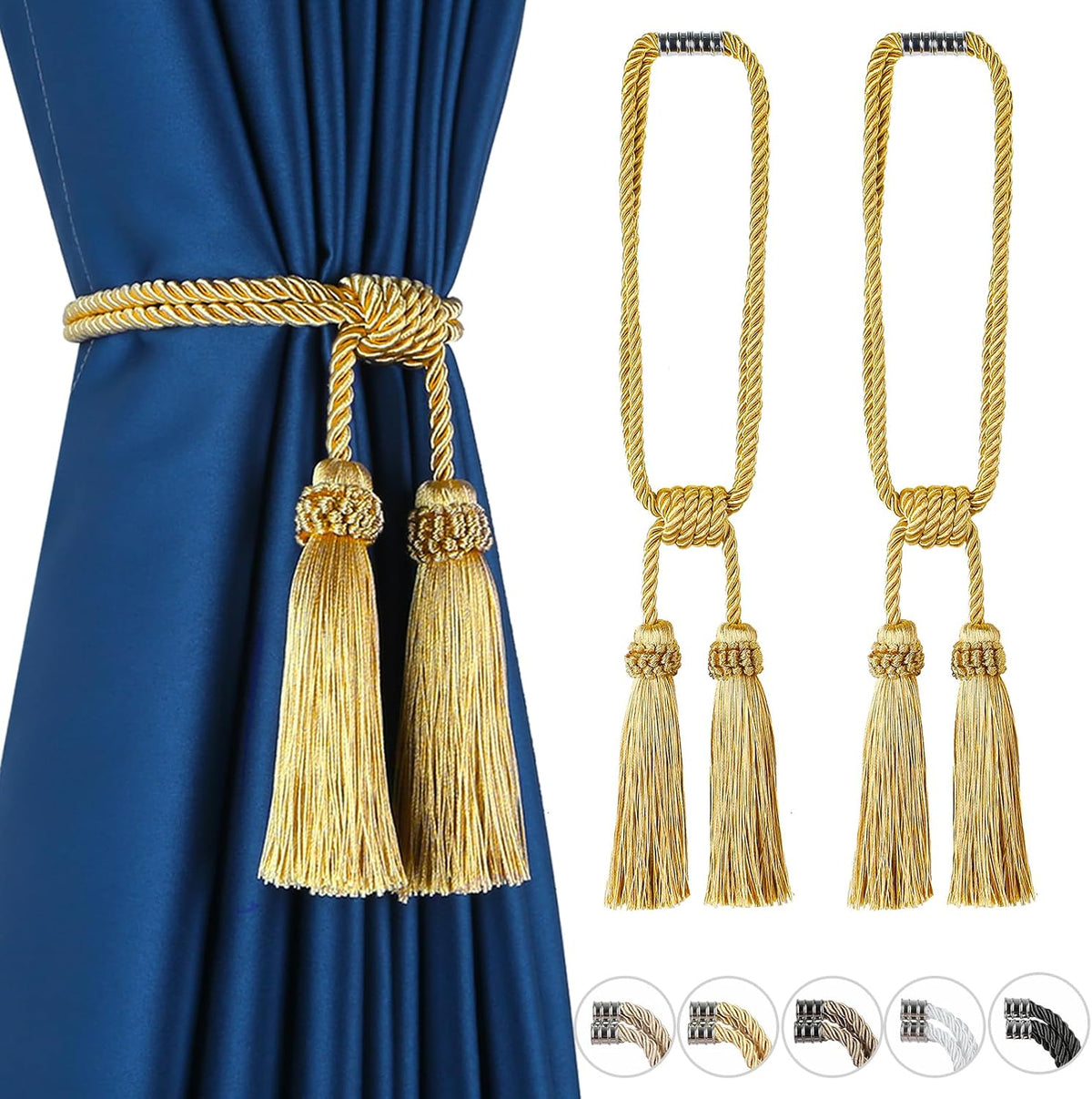 Magnetic Curtain Tiebacks Handmade Tassel Drapery Holdback,2P