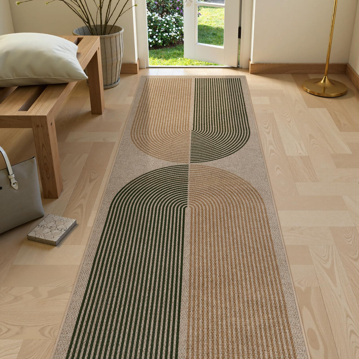 Lahome Modern Rainbow Easy Jute Carpet, Washable 5x7 Area Rugs for Living Room Patio Black Farmhouse Indoor Outdoor Rugs, Contemporary Natural Non Slip Floor Carpet for Office RV Backyard