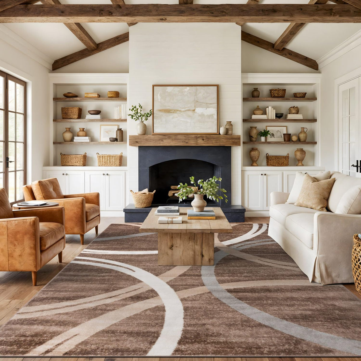 Rugshop Wavy Circles Fade-Resistant Living Room Area Rug Gray 5'3" x 7'3"