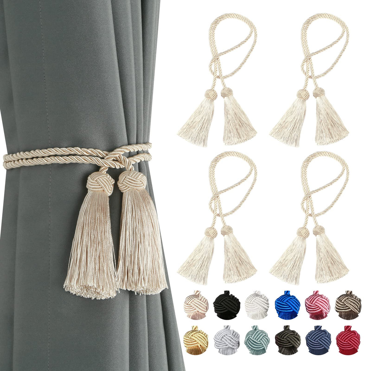 BEL AVENIR 2 Pack Handmade Rope Tassel Curtain Tiebacks