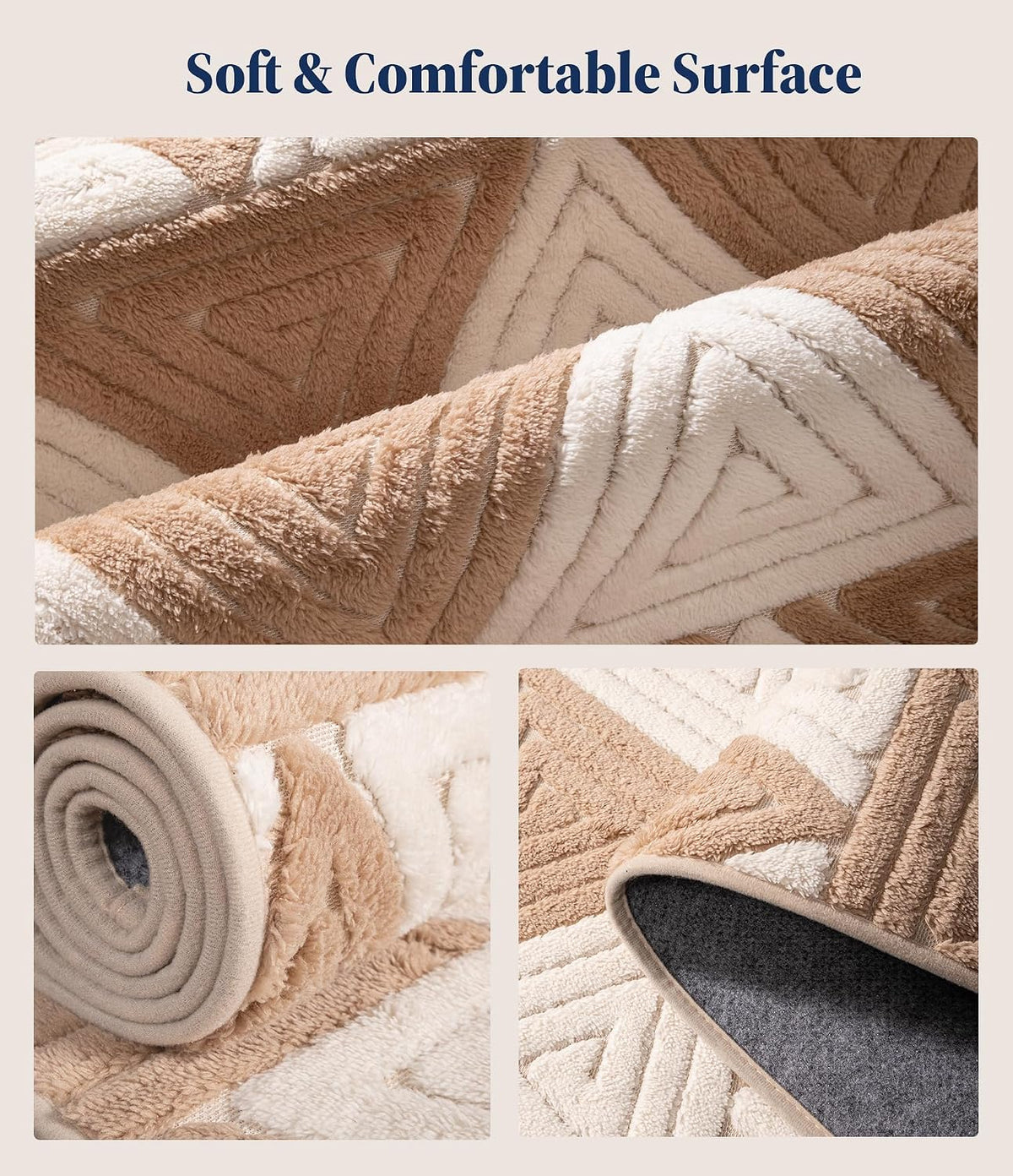 YIHOUSE Neutral Ultra Soft Area Rugs for Bedroom 5x7, Beige Geometric Rug with Triangular Patterns, Comfortable Plain Area Rug for Bedroom, Japandi Washable Rugs for Living Room