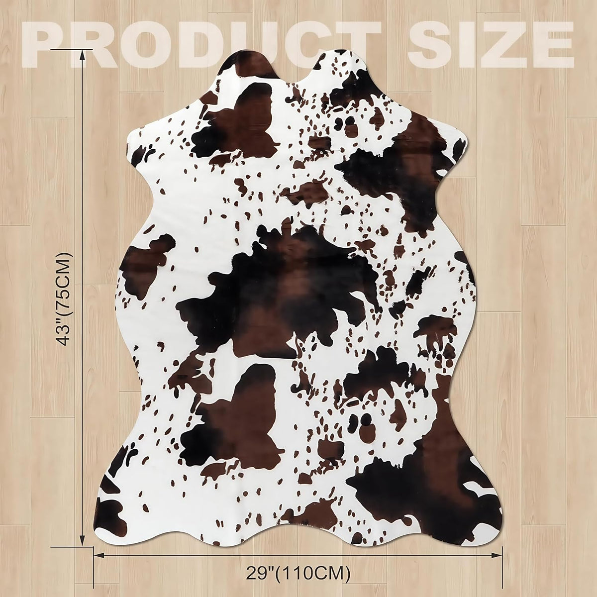 Sgizoku Cow Print Rug - 3.6x2.5 Feet Cow Hide Rugs Faux Cowhide Rug Cute Area Rug Fun Western Room Decor Cow Rugs for Living Room Bedroom Non-Slip Brown(43 inches x 29 inches)