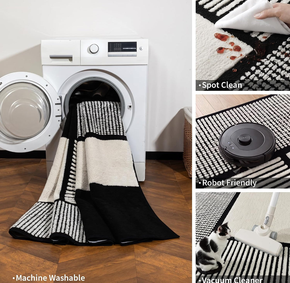 YIHOUSE 5x7 Black and White Area Rug, Washable Non Slip Living Room Carpet