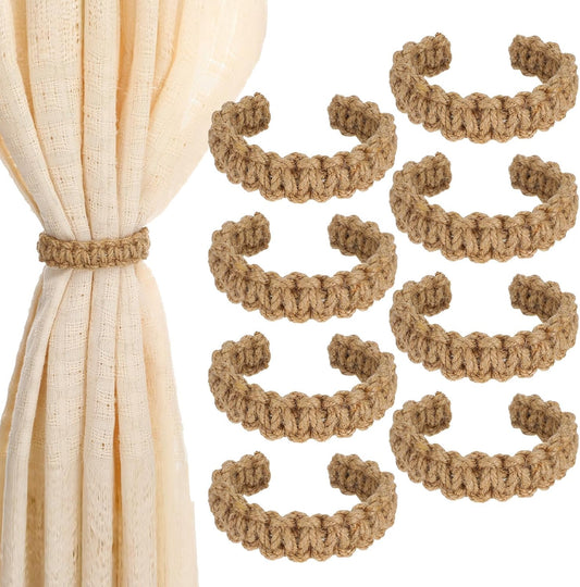 8 Pack Braided Curtain Tieback Rustic Drapes Holdback Boho Curtain Tie Backs Farmhouse Curtains Tie Holder Handmade Drape Rope Tieback for Home Office Sheer Weight Decor Drapery Straps Indoor