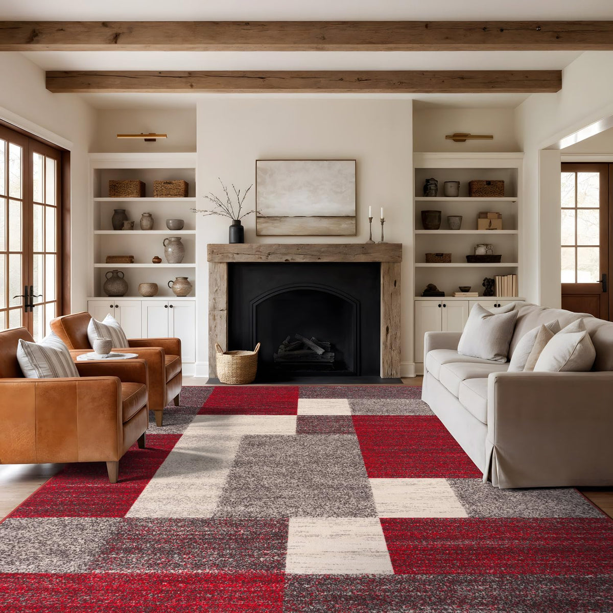 Rugshop Geometric Boxes Non-Slip Contemporary Area Rug Blue 5'3" x 7'3"