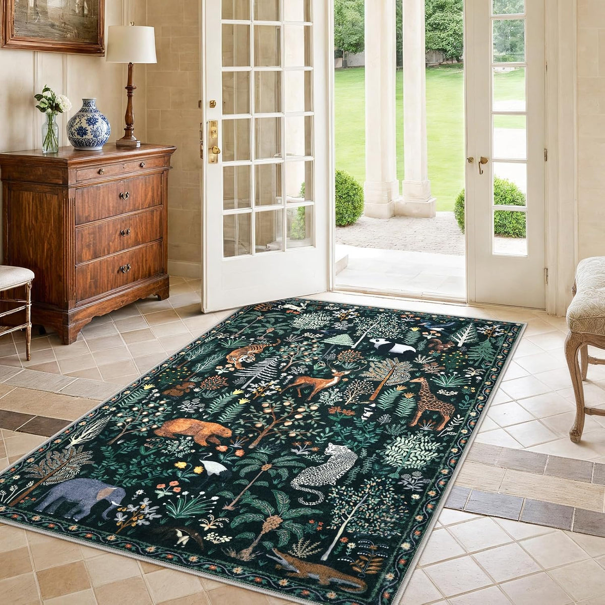 OJIA Jungle Print 5x7 Area Rugs for Living Room Green Soft Washable Rugs