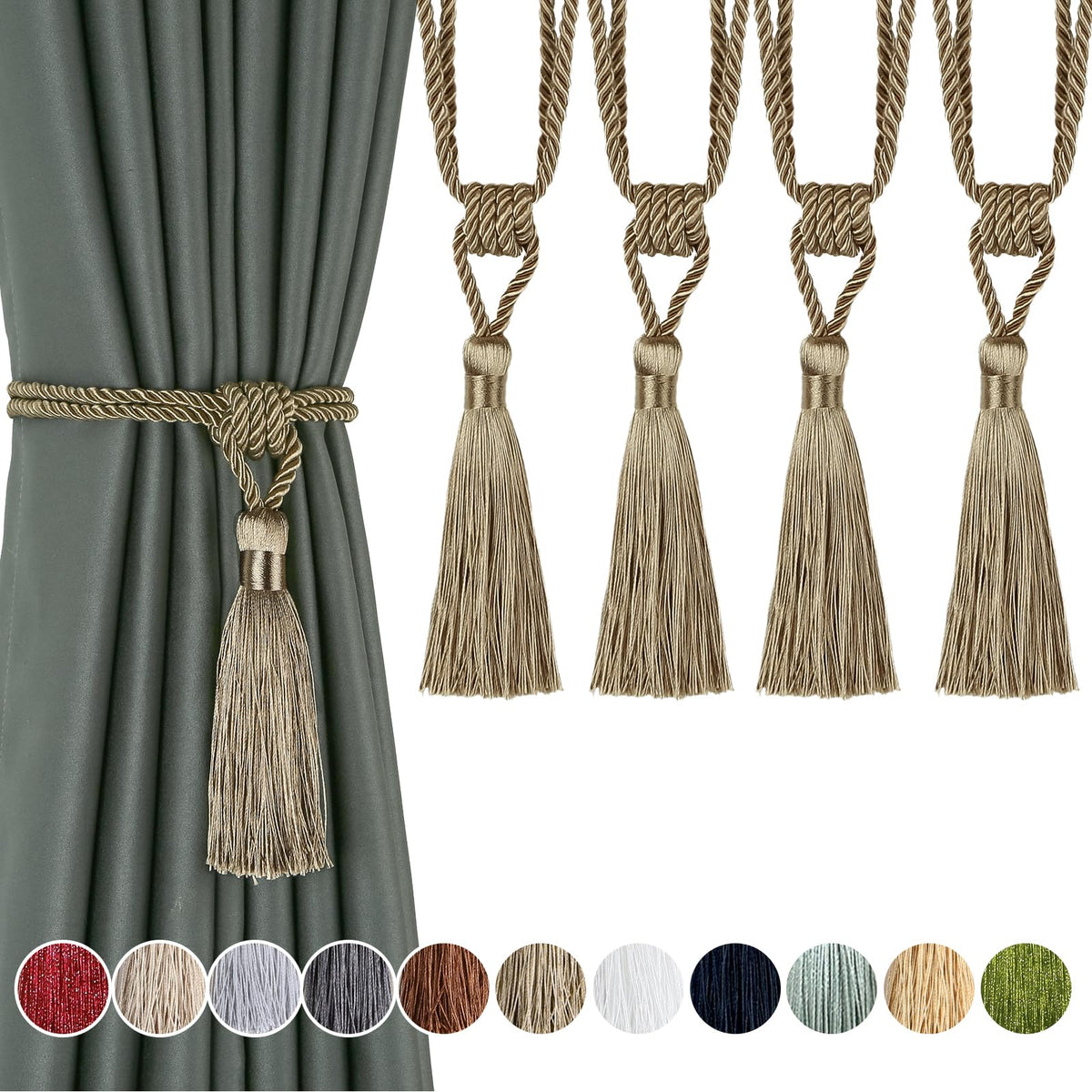 4 Pack Curtain Tiebacks Handmade Tassel Rope Curtain Holdbacks
