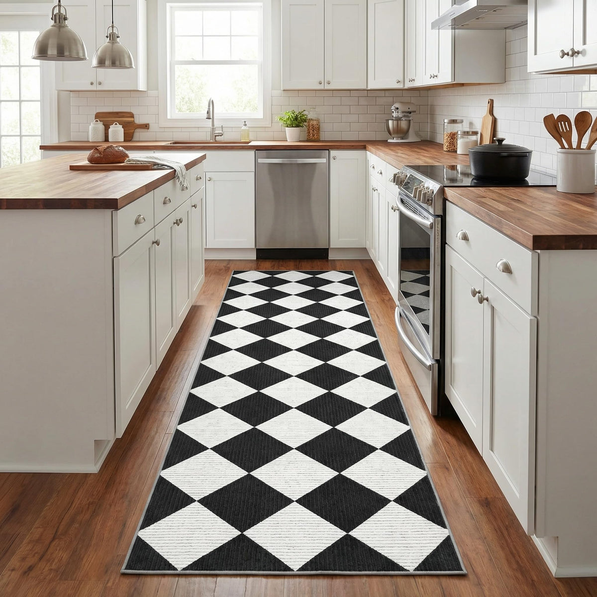 GarveeHome 5x7 Checkered Area Rug Black and Brown Washable Living Room Rug